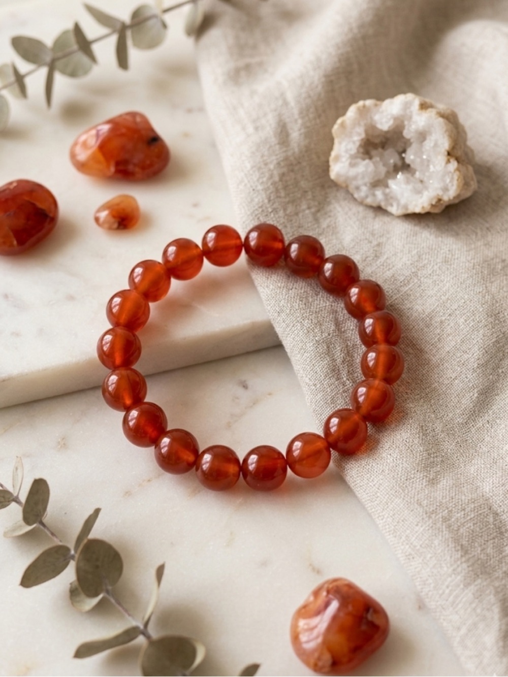 Carnelian & Sardonyx Crystal Bracelet – 10mm Beads | 7.5” | Empowering Energy |